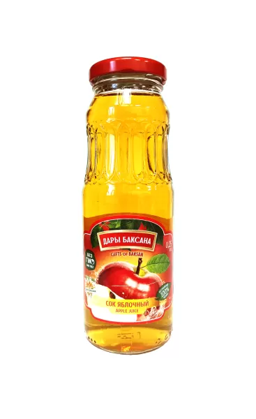 Сок яблочный восстановленный осветленный "Дары Баксана" в стеклянной бутылке, 0,25л.