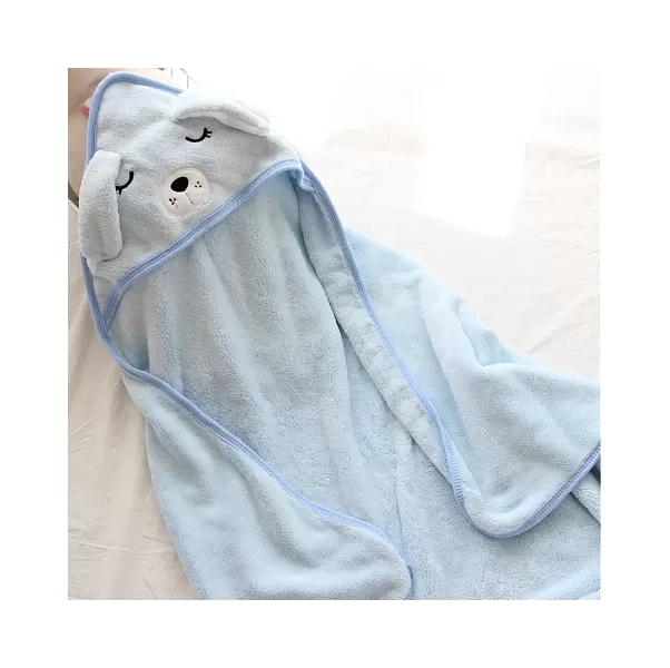 Детское полотенце с капюшоном голубое 80х80 см